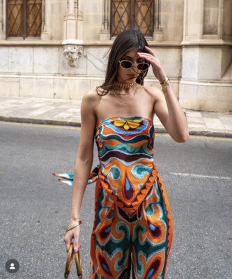 ZARA NWT WOMAN HIGH WAISTED FLOWY PRINTED PANTS ORANGE