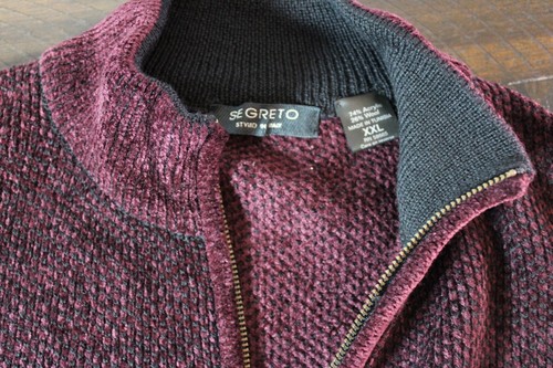 Vintage 90s Segreto Italy Men's Plum & Black Sweater Velour Knit 2XL Soft - Picture 2 of 5