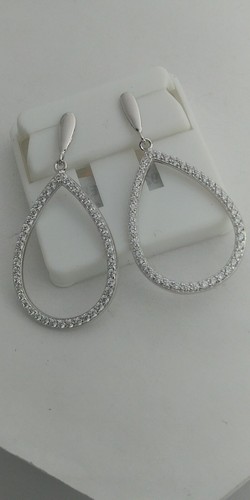 925 STERLINGSILBER rhodiniert AUSGEFALLEN MODERN Ohrringe Zirkonia 42x20MM - Bild 13 von 13