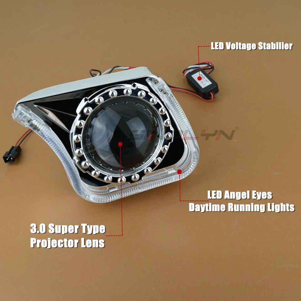 3.0'' HID Bixenon Headlight Car Projector Lens Square U LED Angel Eyes Halo DRL - Image 3 of 4
