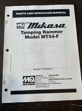 Mikasa Multiquip MT54F Tamping Rammer Jumping Jack Parts Operational Manual Book