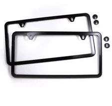 2PCS SLIM BLACK STAINLESS STEEL LICENSE PLATE FRAME SCREW CAPS /SLIM 2 HOLE BF-2