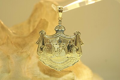 CUSTOM 40MM LRG HAWAIIAN 14K YELLOW GOLD KINGDOM OF HAWAII COAT OF