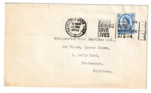 22/11/1967 UK GB Cover - Newcastle Upon Tyne Slogan (Blood Donors Save Lives)