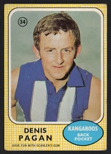 1970 AFL VFL SCANLENS ROOKIE - 34 Denis PAGAN (NTH MELB) RARE HIGH QUALITY CARD
