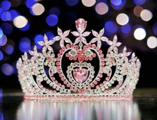 Crystal heart tiara, silver crystal tiara, pink stone tiara, Bridal headpiece