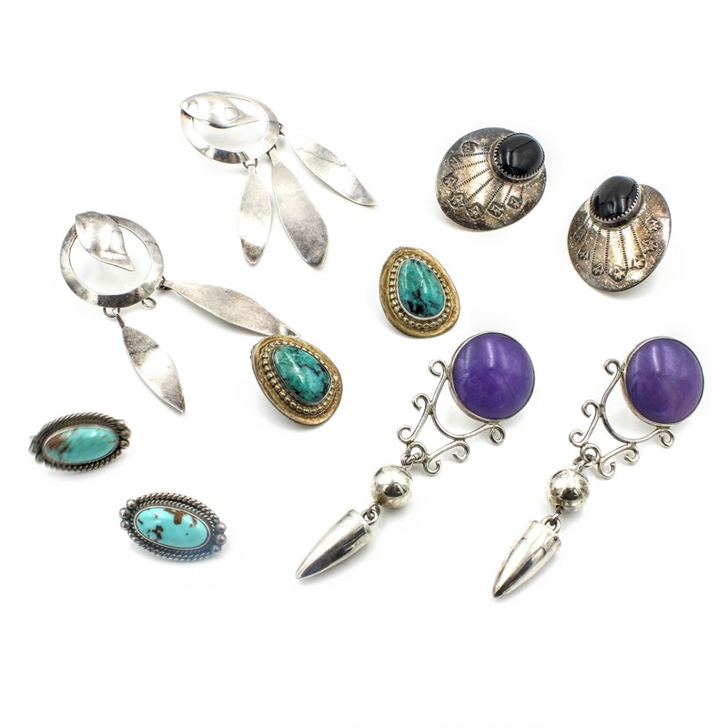 Southwest Sterling Turquoise Black Onyx Stud Dangle Earrings Lot of 5 #S5322-3