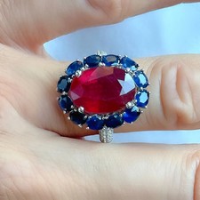 5 Ct Oval Cut Simulated Ruby Womens Halo Enga...