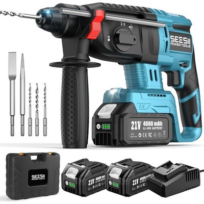 Akku Bohrhammer 600W Schlagbohrmaschine 21V mit Akkus Ladegerät Blau