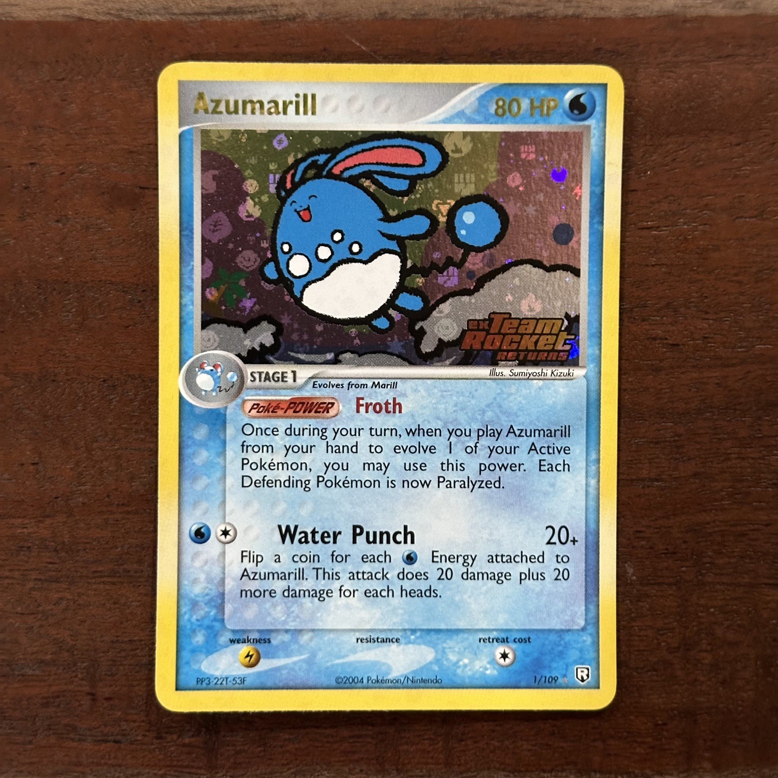 Pokemon TCG - Azumarill Team Rocket Returns 1/109 Reverse Holo Rare Stamped NM