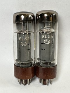 'PLATINUM' MATCHED PAIR OF MULLARD PHILIPS EL34 Xf4 DD GETTERS SAME DATE 1961