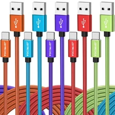 USB C Cable to USB A 10ft-5 Pack USB Type C Cable Fast Charging Nylon Braided...