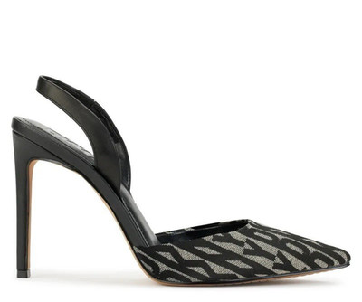 DKNY Women s Black/Gray Monogram Leather Pointed Toe Slingback Heels 7