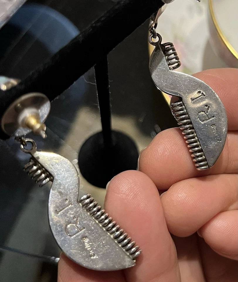 Vintage Sterling Silver and Turquoise Dangle Earrings, Stamped R.I. - Image 3 of 4