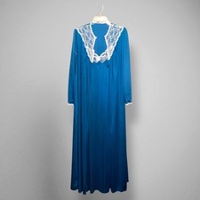 Vintage Stardust Long Teal Nightgown  Robe Set Lace Trim Modest 100 Nylon Sz M