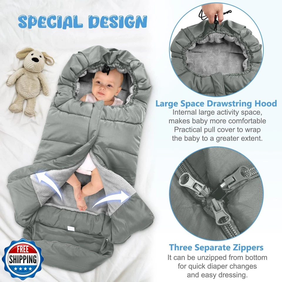 Universal Baby Footmuff for Strollers,Stroller Cover for Winter with Hooded D - Image 3 of 4