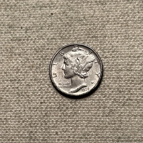 1938-S Mercury Dime  90% Silver AU Almost Uncirculated SP