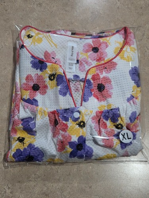 #ad New White Stag Sz XL Full Snap House Dress MUMU Purple Yellow Pink Flowers $10.79