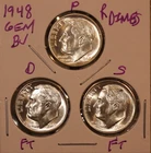 1948 P D S ROOSEVELT DIME GEM BU SET  D&S FULL BANDS KEY DATES! 480460