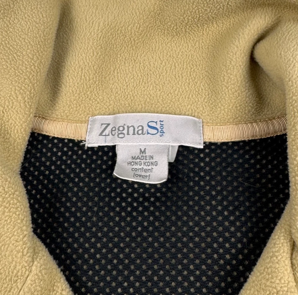 Zegna Sport Mens Size M Beige Fleece Lightweight 1/4 Zip Pocket Pullover - Image 3 of 4