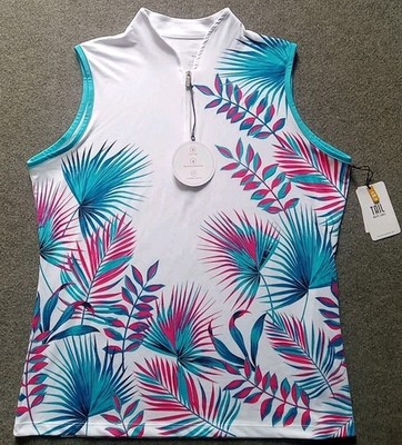 Tail Golf Shirt Women's XL Sleeveless 1/4 Zip Harmony Palm Print