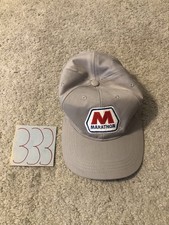 Vintage Marathon Embroidery Gas Oil Strapback Hat Truck Cap Gray Dads