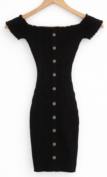 Mooloola Black Ribbed Off Shoulder Dress Size 6 Stretch Bodycon Mini B827