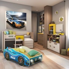 letto polizia bed bambino con luci led e materasso omaggio 160x80 cm