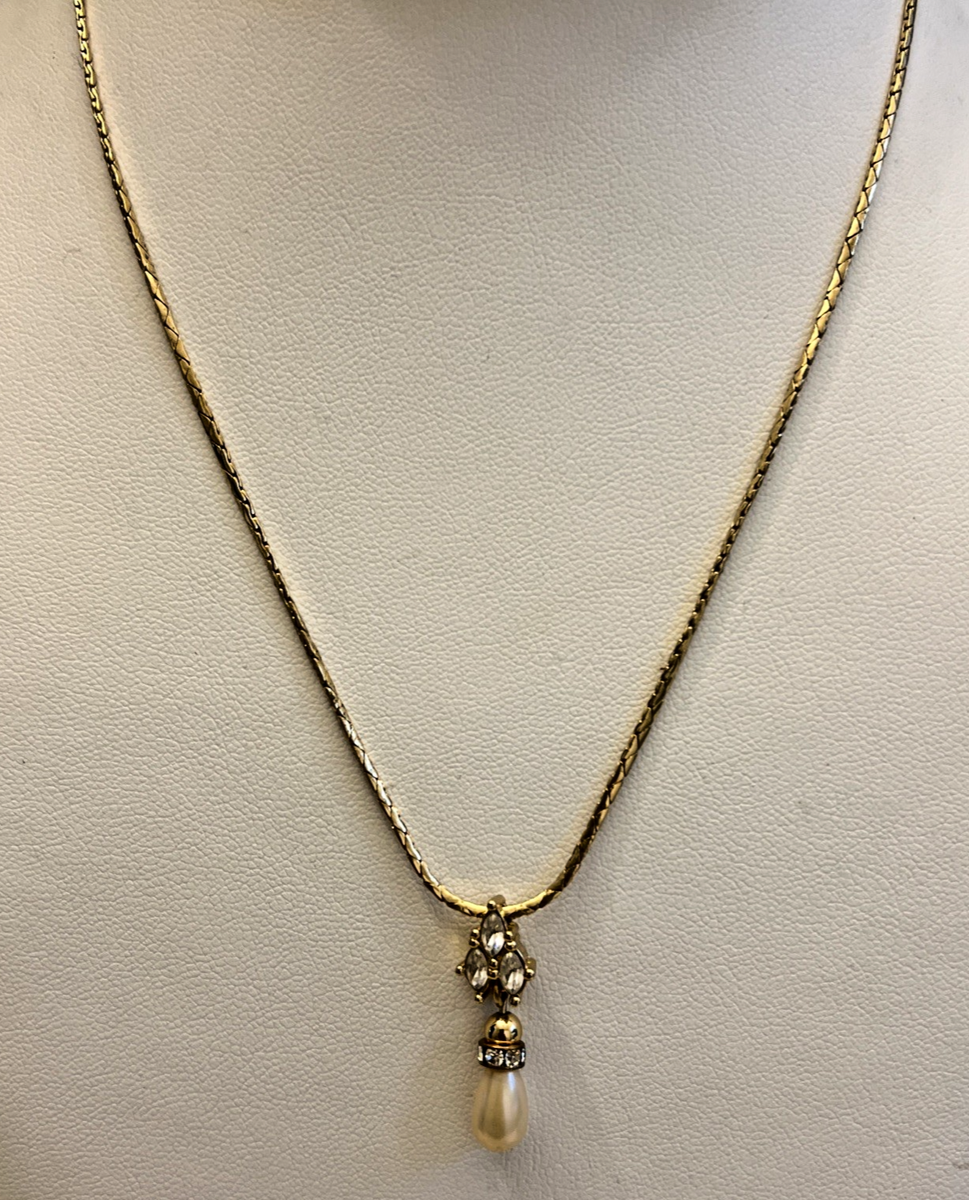 Vintage Christian Dior Gold Tone Teardrop Faux Pearl CD Logo