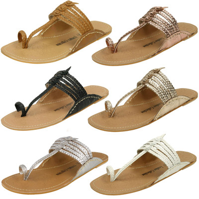 Damen Leder Kollektion flache Zehenschlaufe geflochten *Sandalen*