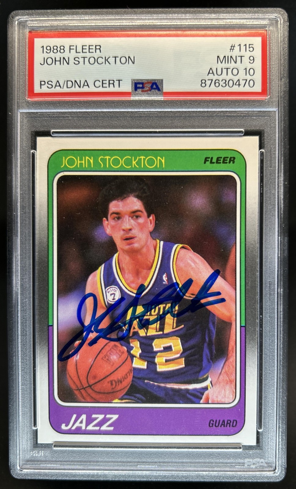 1988-89 Fleer John Stockton Auto Autograph Rookie RC #115 Jazz PSA 9 10