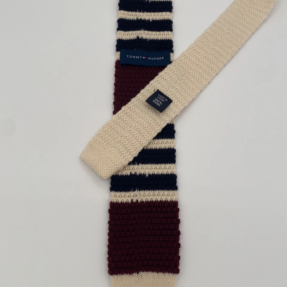 Corbata ajustada Tommy Hilfiger tejida a rayas de lana extremo cuadrado, 2,25" x 59" Foto 3 de 4