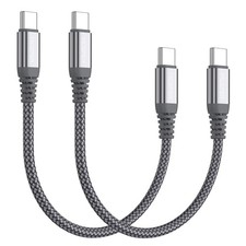 Short USB C to USB C 60W Cable 2 Pack 0.5Ft , Type C Fast Charging Nylon Braided