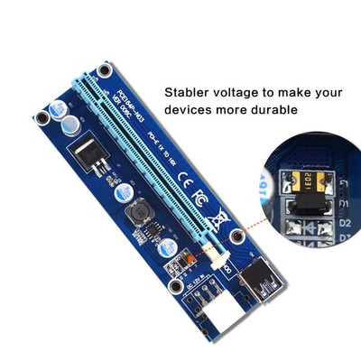 Laptop PCI-e Riser 1x to 16x USB 6Pin Graphics Extension Card Power Adapter