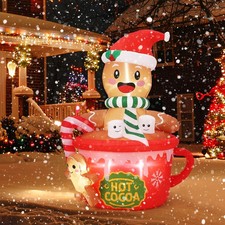 6FT Lighted Gingerbread Man Inflatable Christmas Yard Decor Hot Cocoa LED Lights