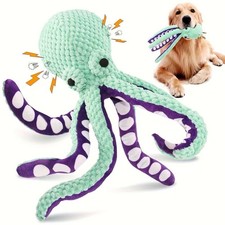 Interactive Plush Octopus Dog Toy w/ Squeaker  Tough Chew Toy for Medium Dogs