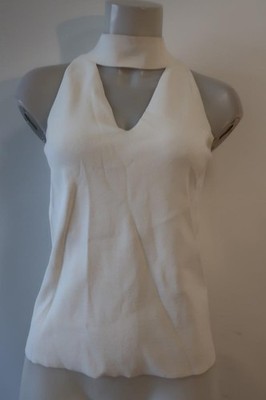 Womens Milly Ivory Mock Neck Keyhole Sleeveless Halter Knit Top S