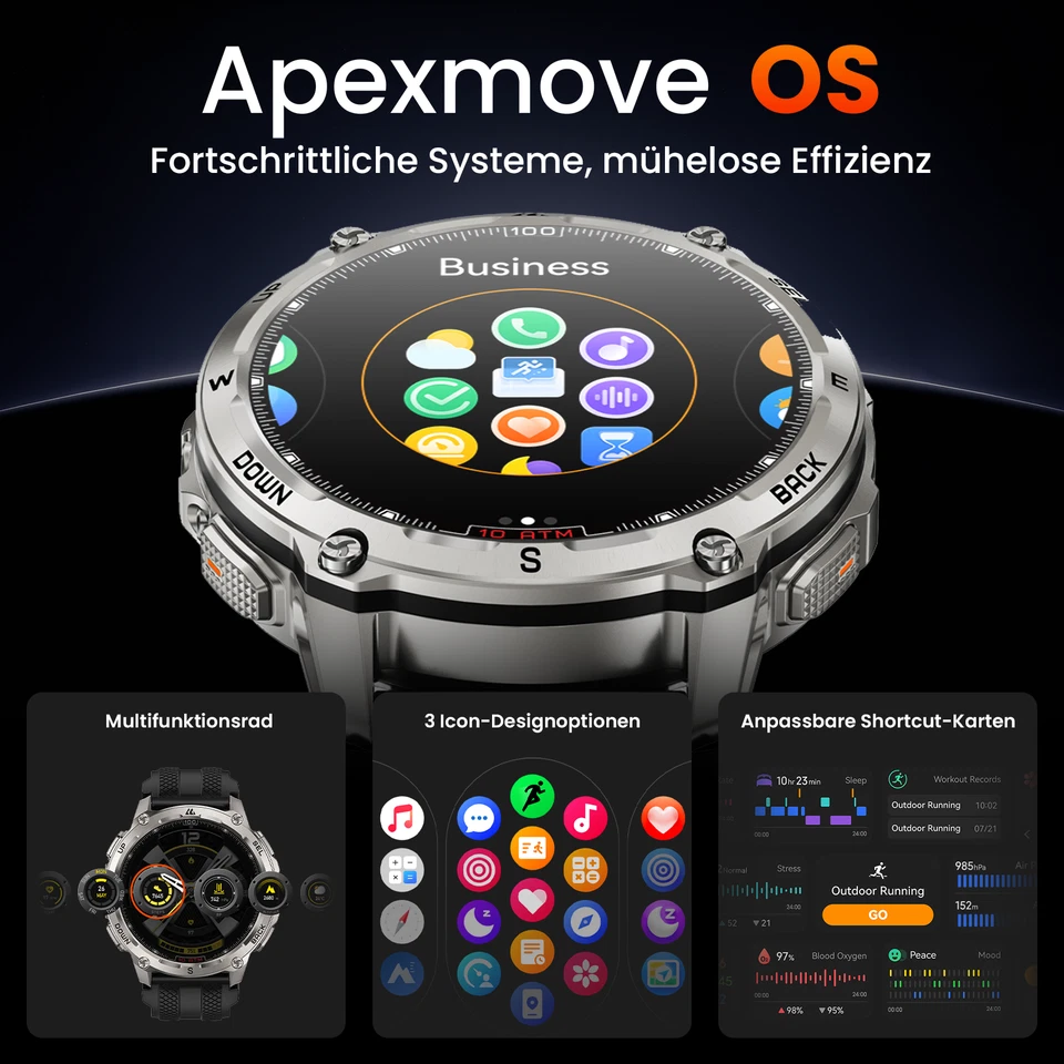 KOSPET TANK T4 GPS Smartwatch Herren Globale Offline-Karten 45m Freitauchen NEU - Bild 3 von 4