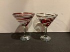 Set of 2 Novica Recycled Red Swirl Martini Glass Iridescent Mexico Hand Crafted