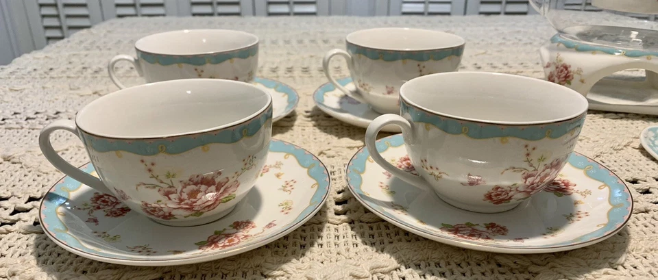 Juego de té Jusalpha Fine China vintage serie flor rosa 12 piezas juego de té Foto 3 de 4