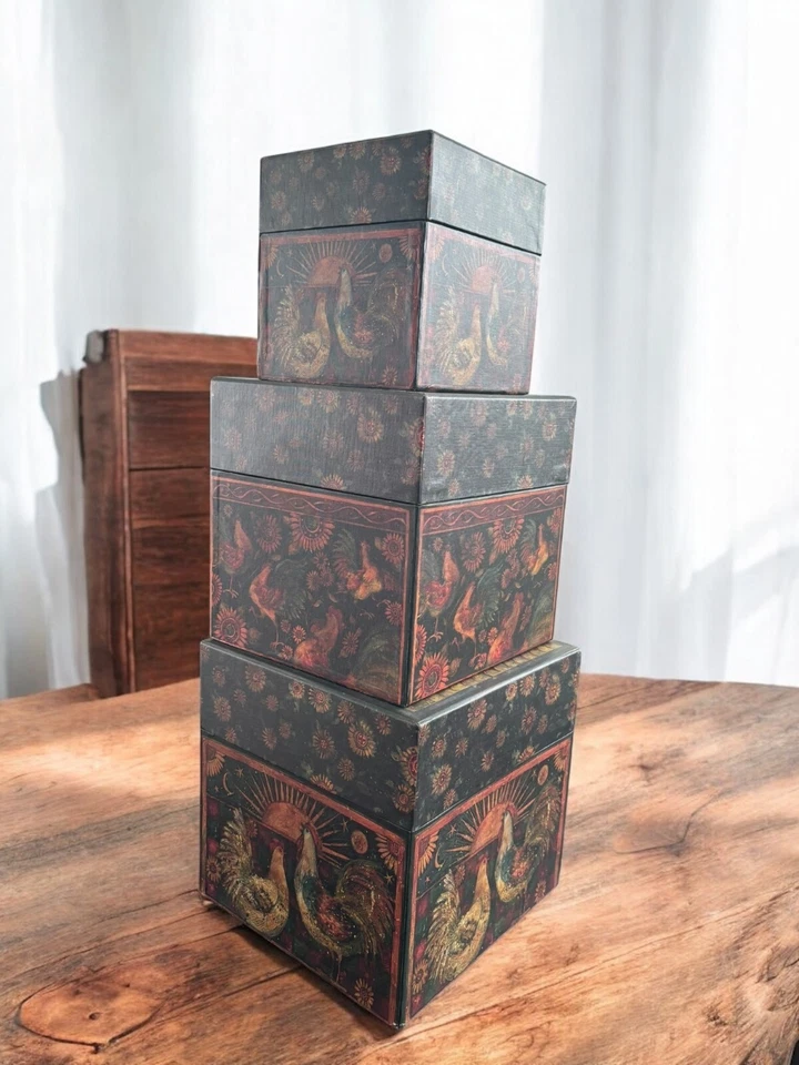 Nesting Boxes - Bob's Boxes Primitives Set of 3 with lids "Rise & Shine" - Image 2 of 4