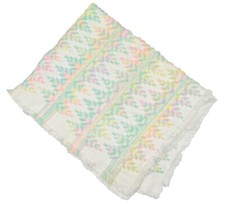 Vintage Hand Knit Variegated Pastel Baby Blanket Crib Nursery Decor