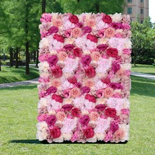 6Pcs Artificial Flower Wall Panels Fuchsia Rose Floral Backdrop Wedding Decor