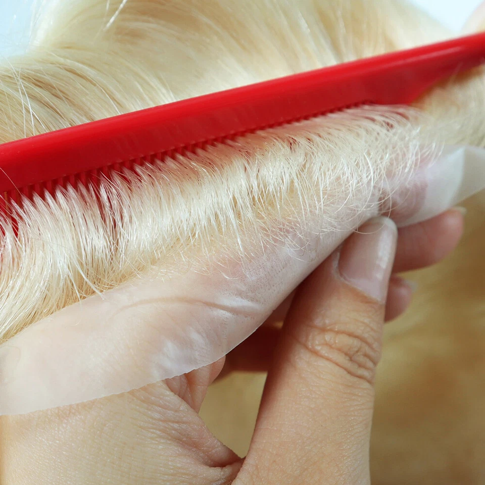 Peluca de pelo para hombre Toupee cabello humano ultra 0,04 mm piel delgada en bucle en V 8x10 Foto 2 de 4