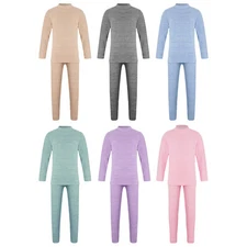 Girls Boys Base Layer Suit T-shirt Thermal Underwear Set Leggings Pajamas Warm
