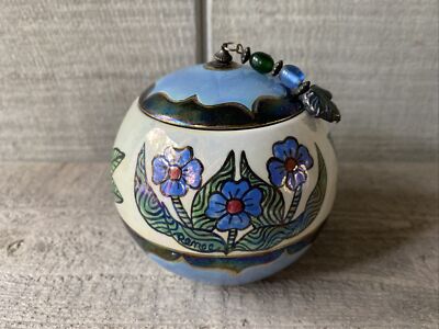 Handmade Studio Art Pottery Trinket Box Hand Painted Signed Renee, Monterey