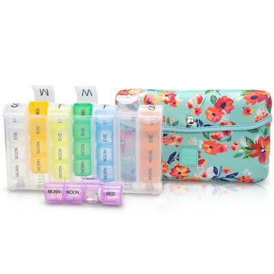 Made Easy Kit Pill Box Storage Large 7-Day/28 Compartments in Neoprene Carrier