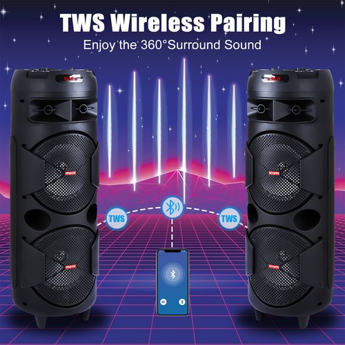 Dual Subwoofer Bluetooth Speaker Portable Woofe PA System DJ Party Mic Remote - Afbeelding 7 van 16