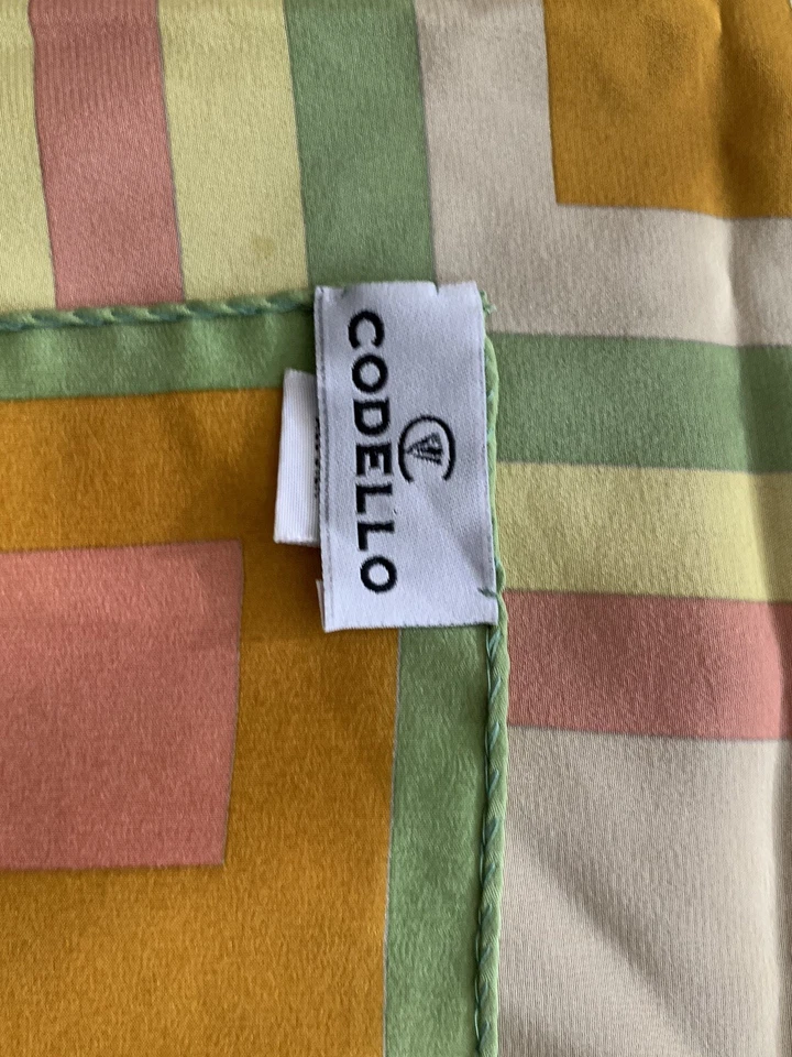 Bufanda de Colección Codello Cuello Cuadrado Borde Enrollado Años 70 Hippie Geo Amarillo Naranja Verde Foto 3 de 4