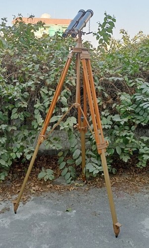 Nautical Brass Binoculars on Elegant Antique Vintage Floor Tripod Stand Maritime - Picture 3 of 15